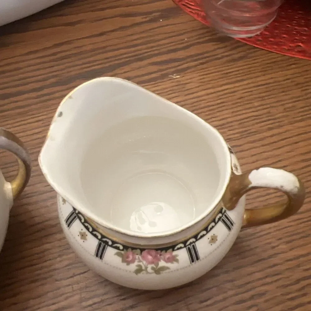 Vintage Cleveland China Sugar Bowl & creamer Bridal Rose Pattern Gold‎ & Crazing